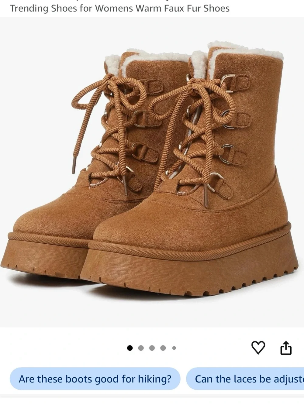 Tan Suede Platform Lace-Up Boots with Faux Shearling